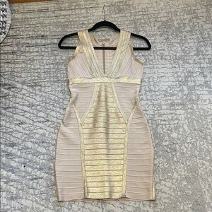 Elegant Gold and Cream Bandage Dress